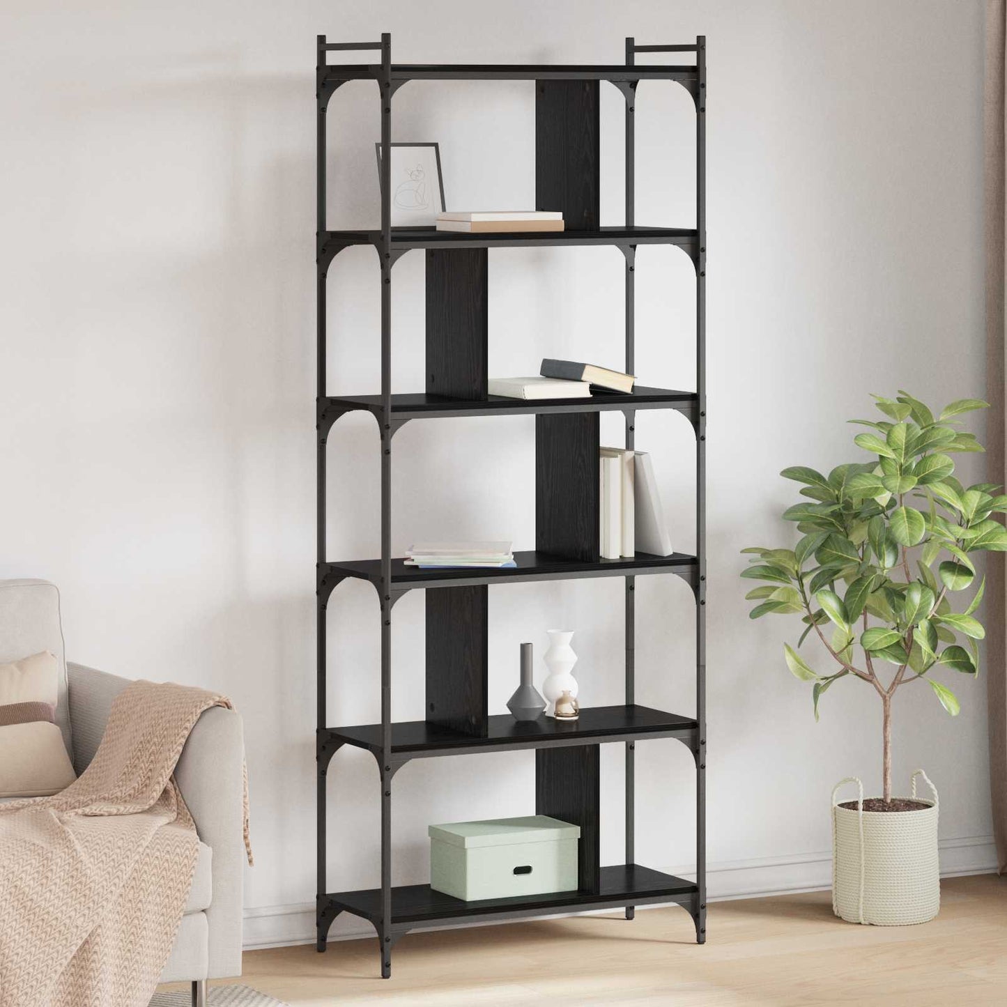 Bokhylle Svart eik 76 x 32 x 192 cm Konstruert tre