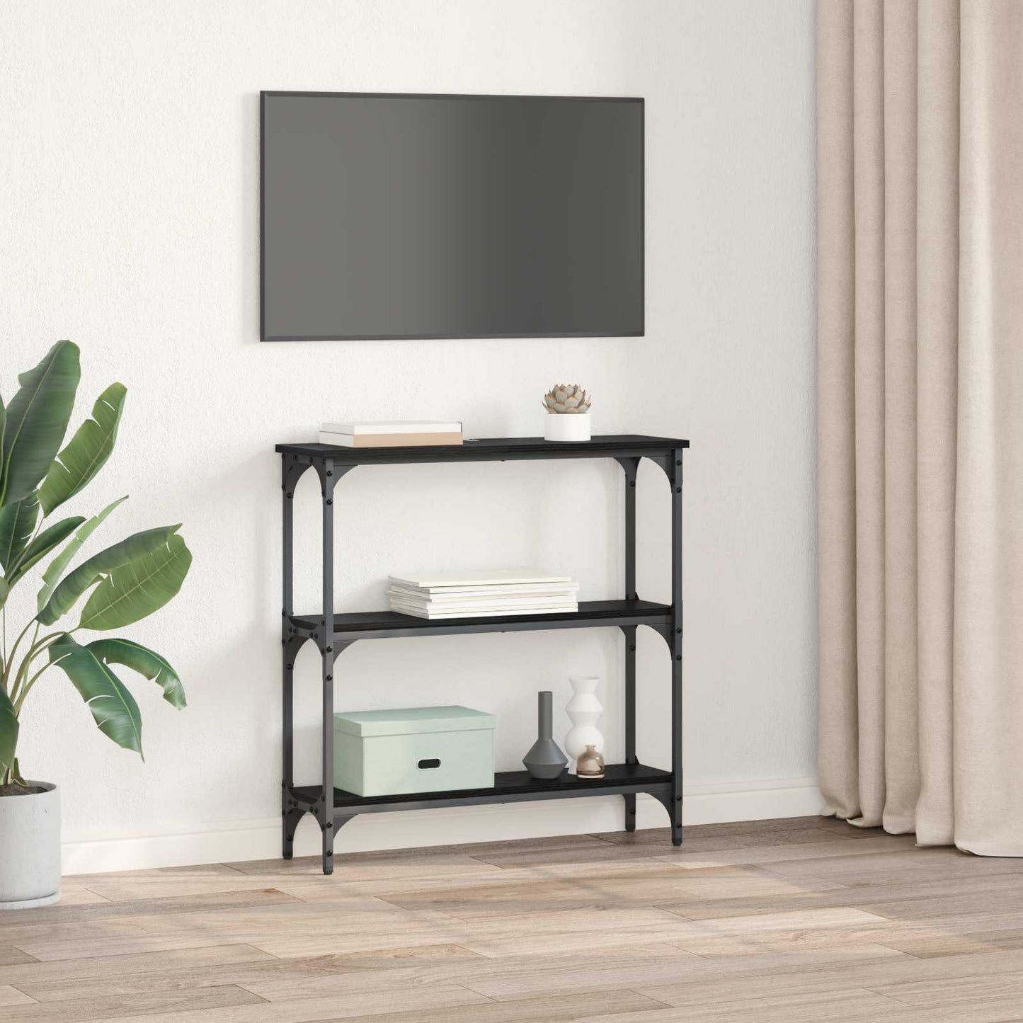 Konsollbord Svart Eik 75 x 22,5 x 75 cm Konstruert tre