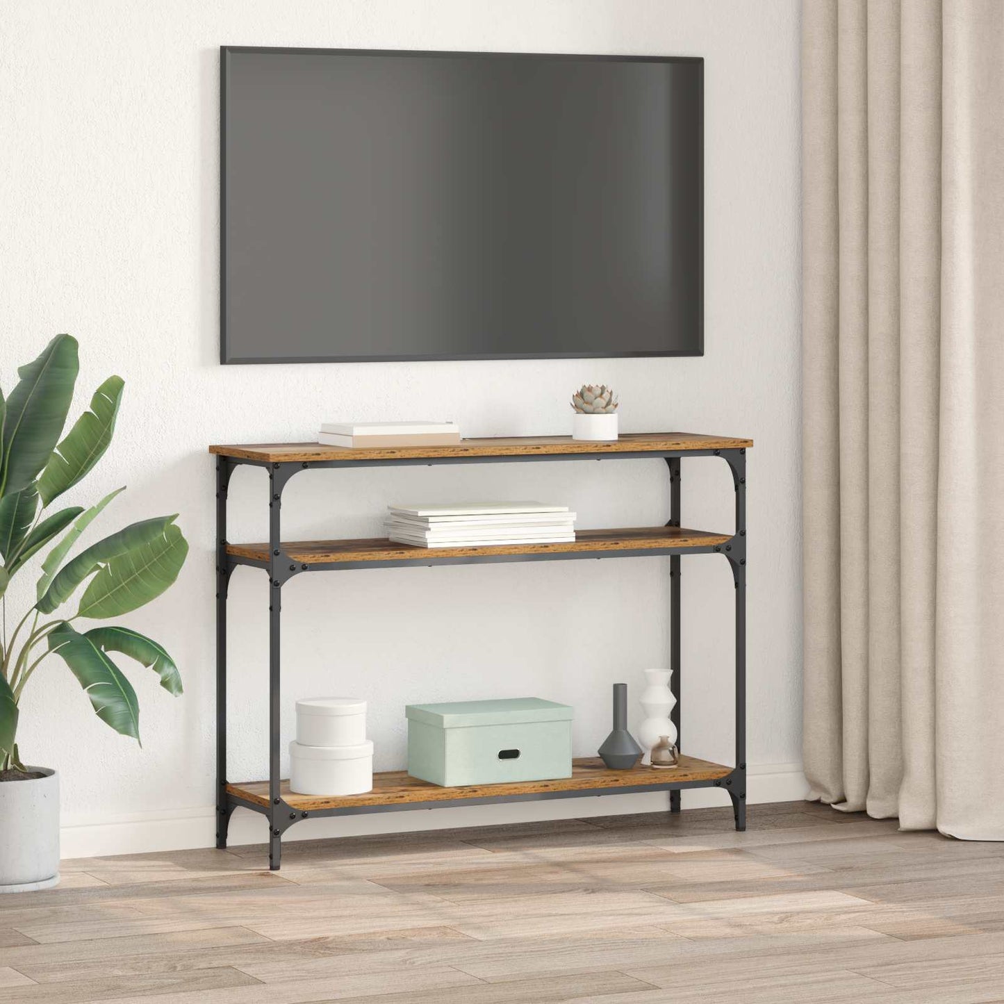 Konsollbord med hylle Gamle tre 100 x 29 x 75 cm Konstruert tre