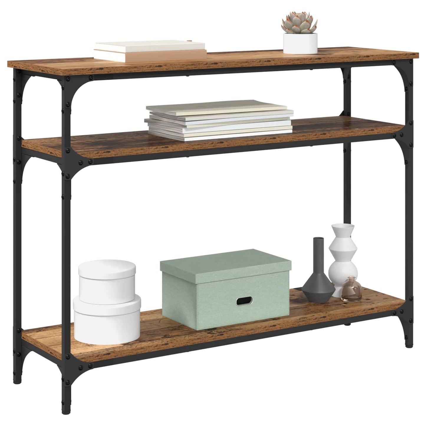 Konsollbord med hylle Gamle tre 100 x 29 x 75 cm Konstruert tre
