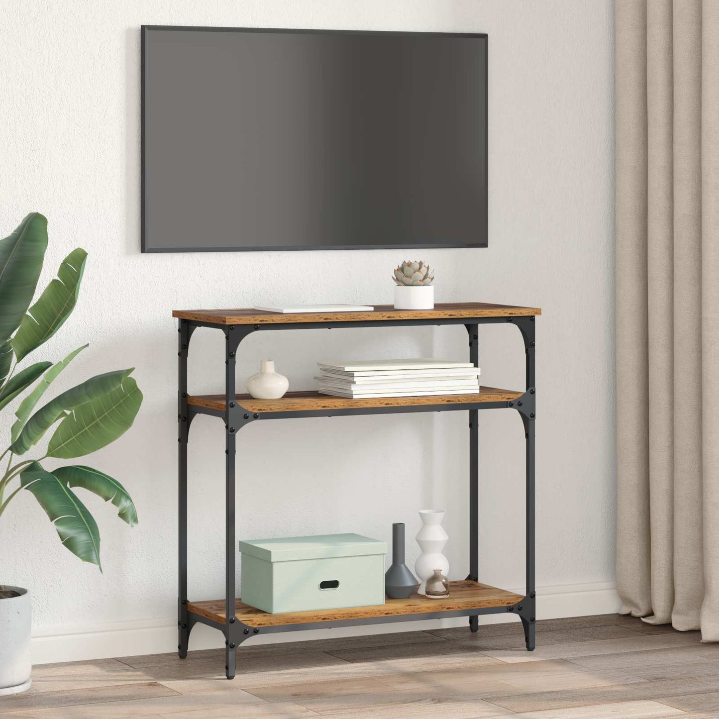 Konsollbord med hylle Gamle tre 75 x 29 x 75 cm Konstruert tre