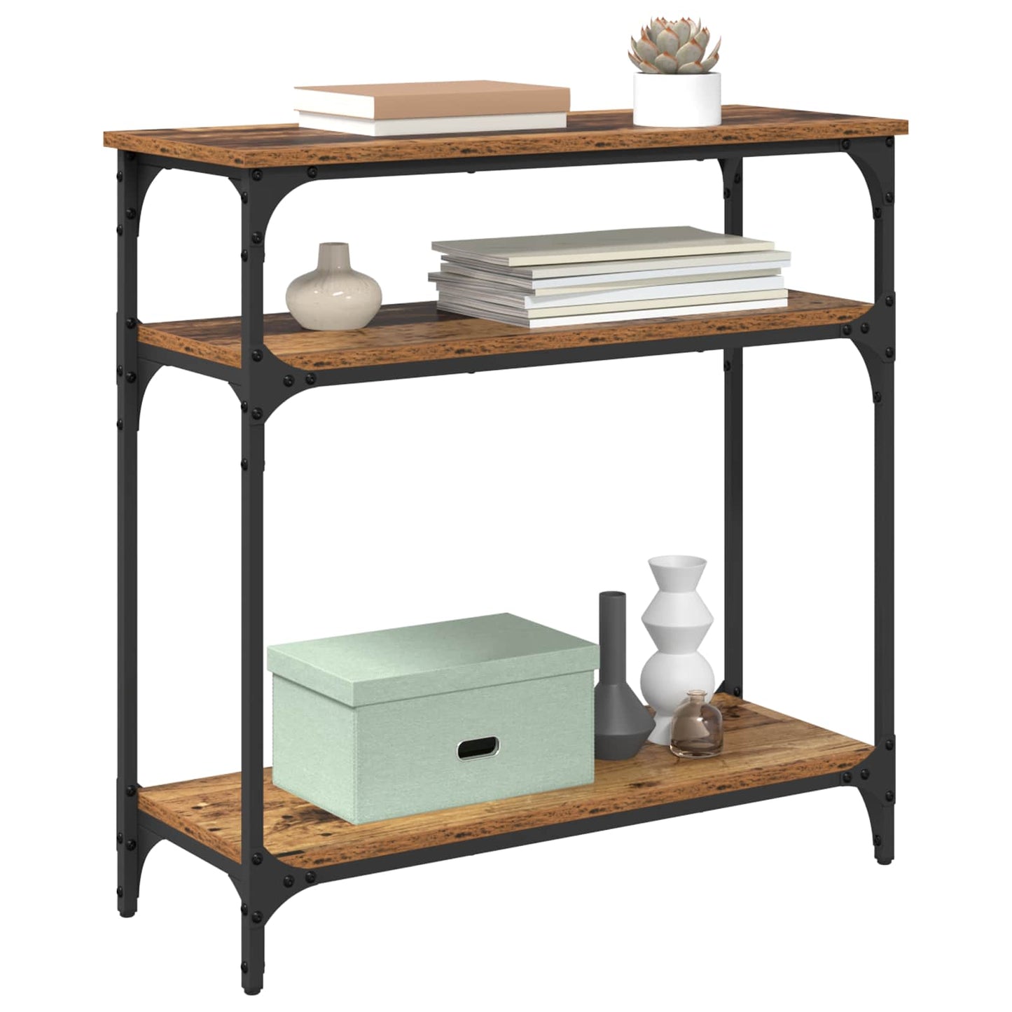 Konsollbord med hylle Gamle tre 75 x 29 x 75 cm Konstruert tre