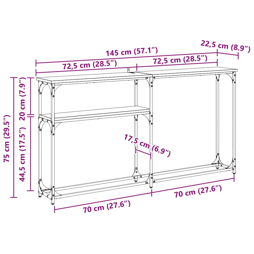 Konsollbord Svart Eik 146 x 22.5 x 75 cm Konstruert tre