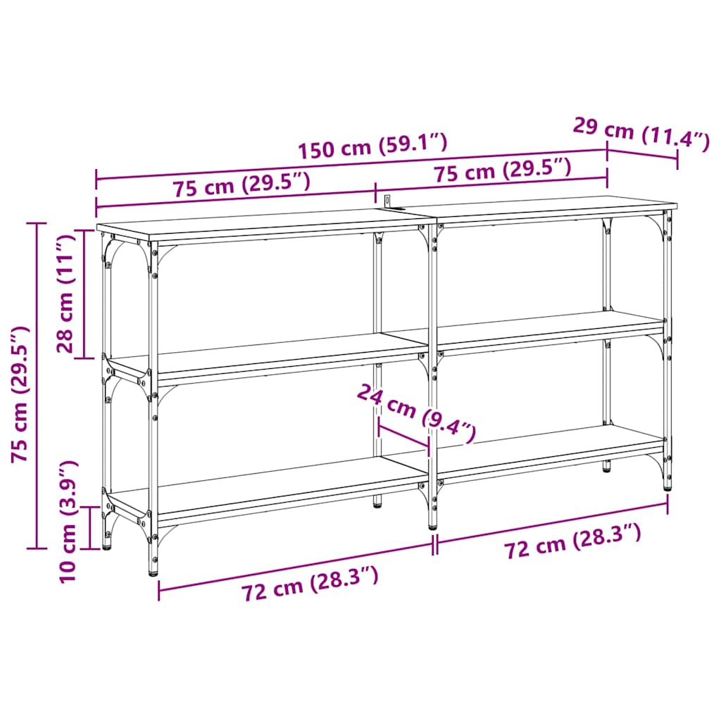 Konsollbord Gamle tre 150 x 29 x 75 cm Ingeniørtre og metall