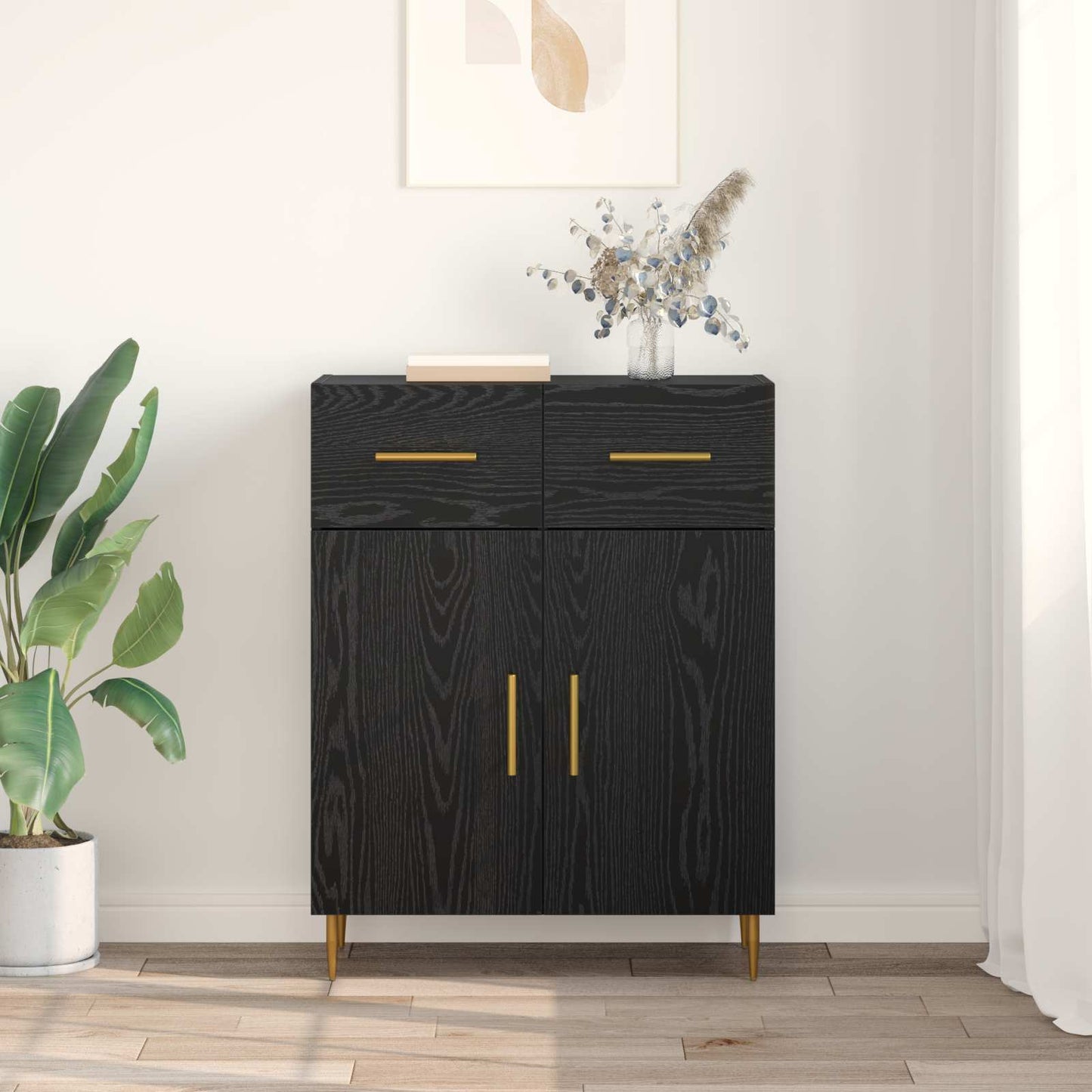 Serviesskap Svart Eik 69,5 x 34 x 90 cm Konstruert tre