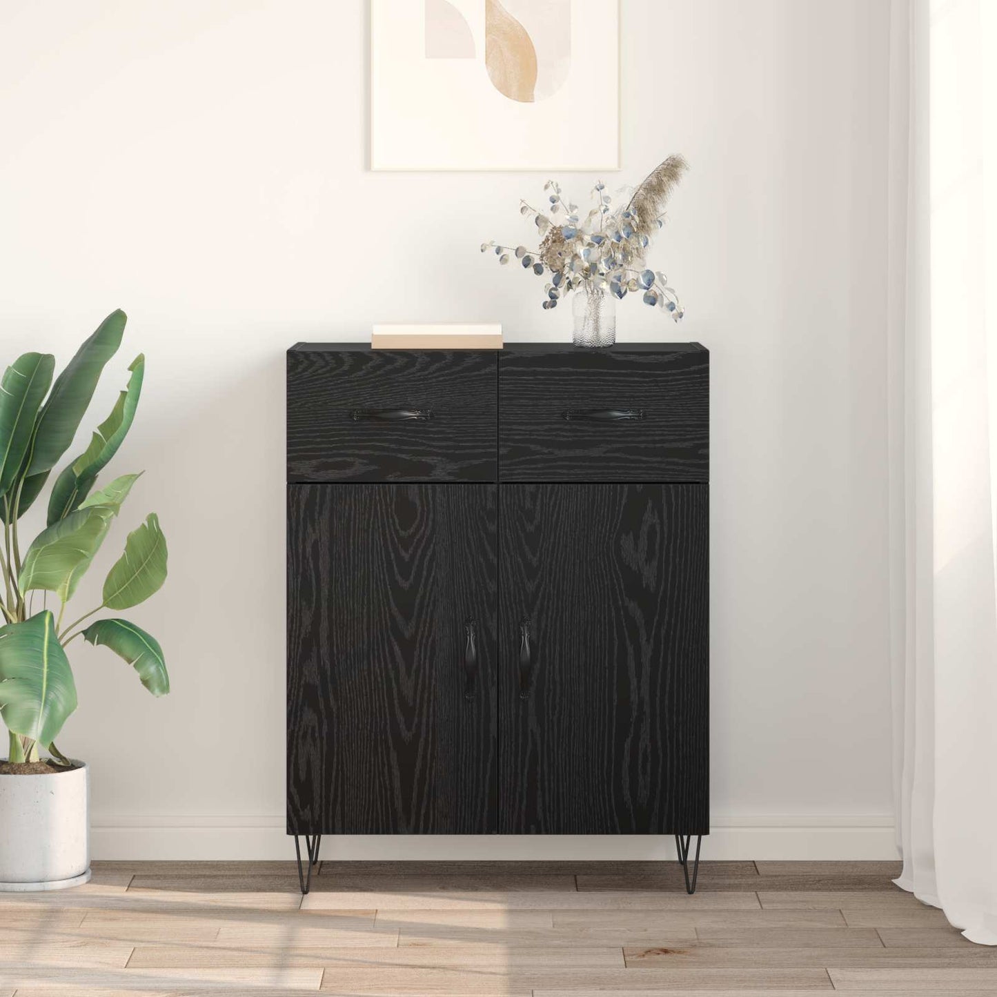 Serviesskap Svart Eik 69,5 x 34 x 90 cm Konstruert tre
