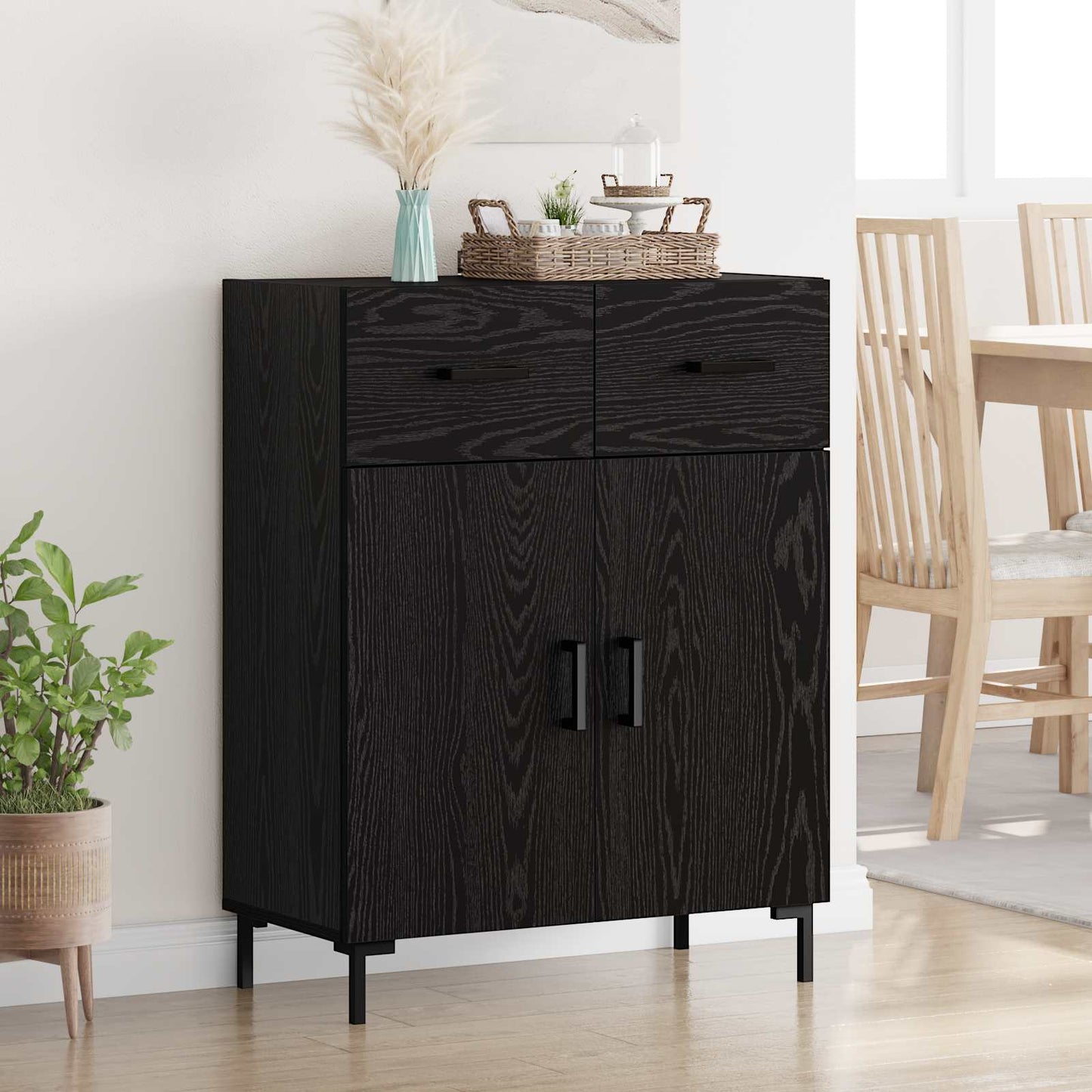 Serviesskap Svart Eik 69,5 x 34 x 90 cm Konstruert tre
