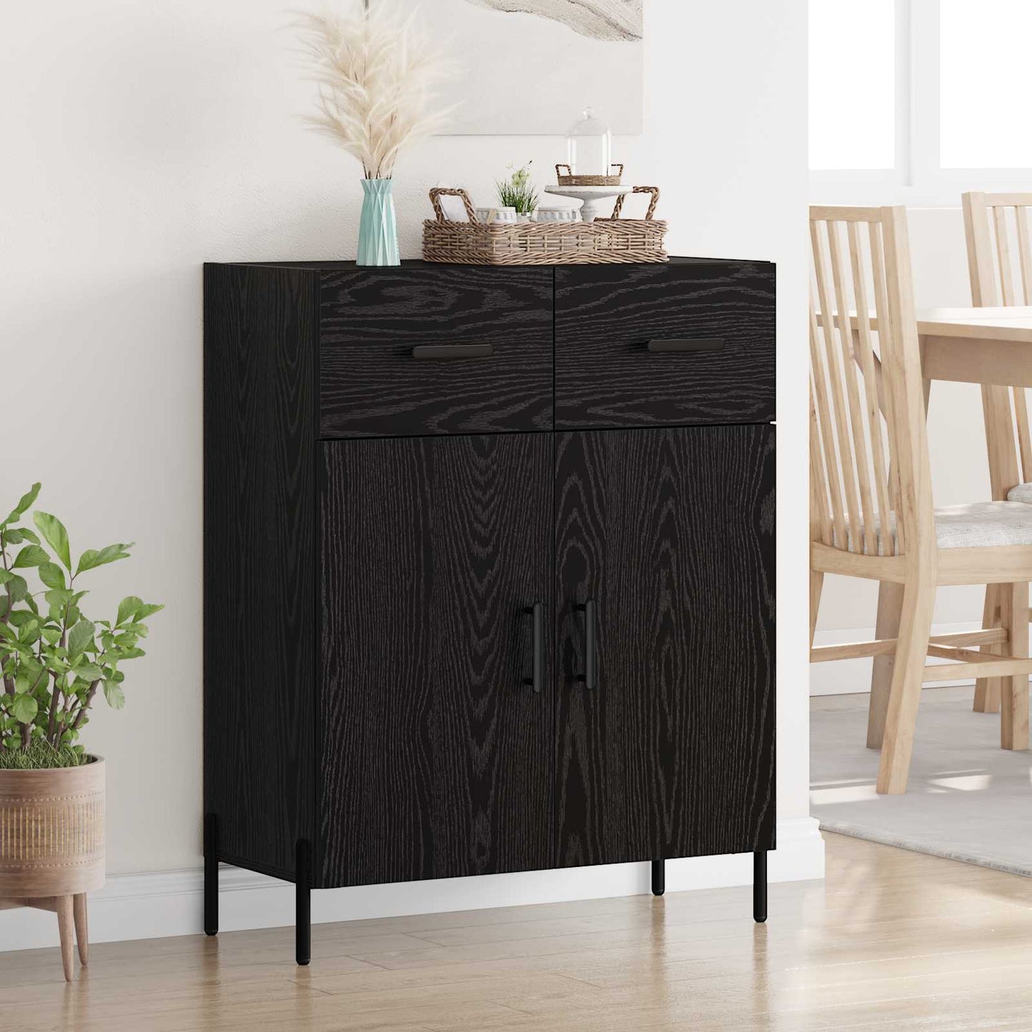 Serviesskap Svart Eik 69,5 x 34 x 90 cm Konstruert tre