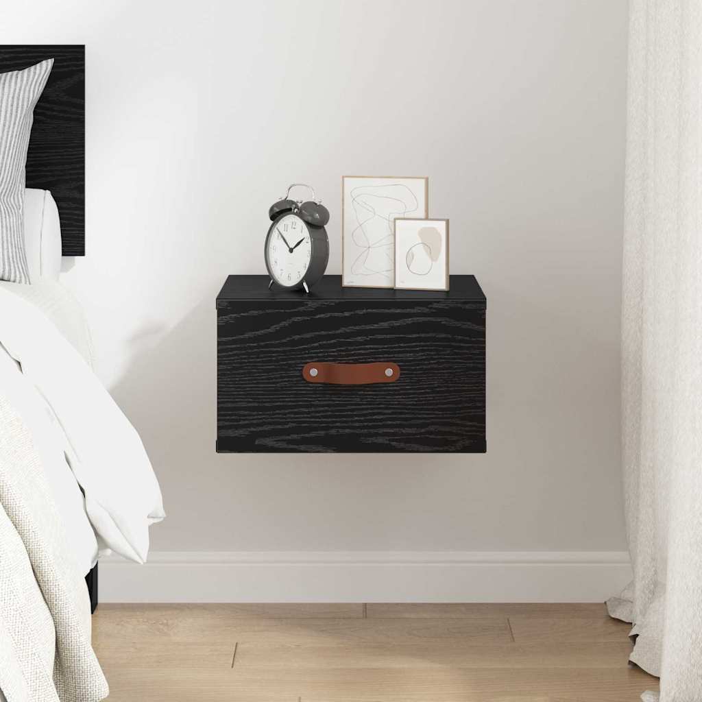 Vegghengt nattbord Svart Eik 35 x 35 x 20 cm Konstruert tre