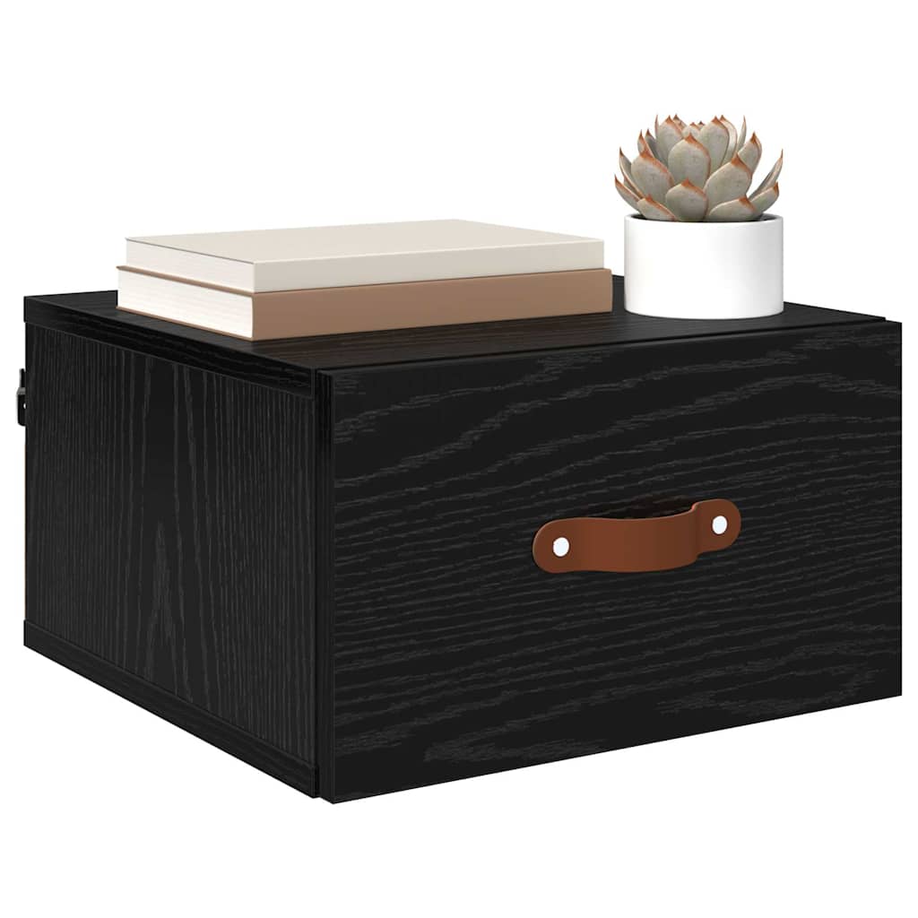 Vegghengt nattbord Svart Eik 35 x 35 x 20 cm Konstruert tre