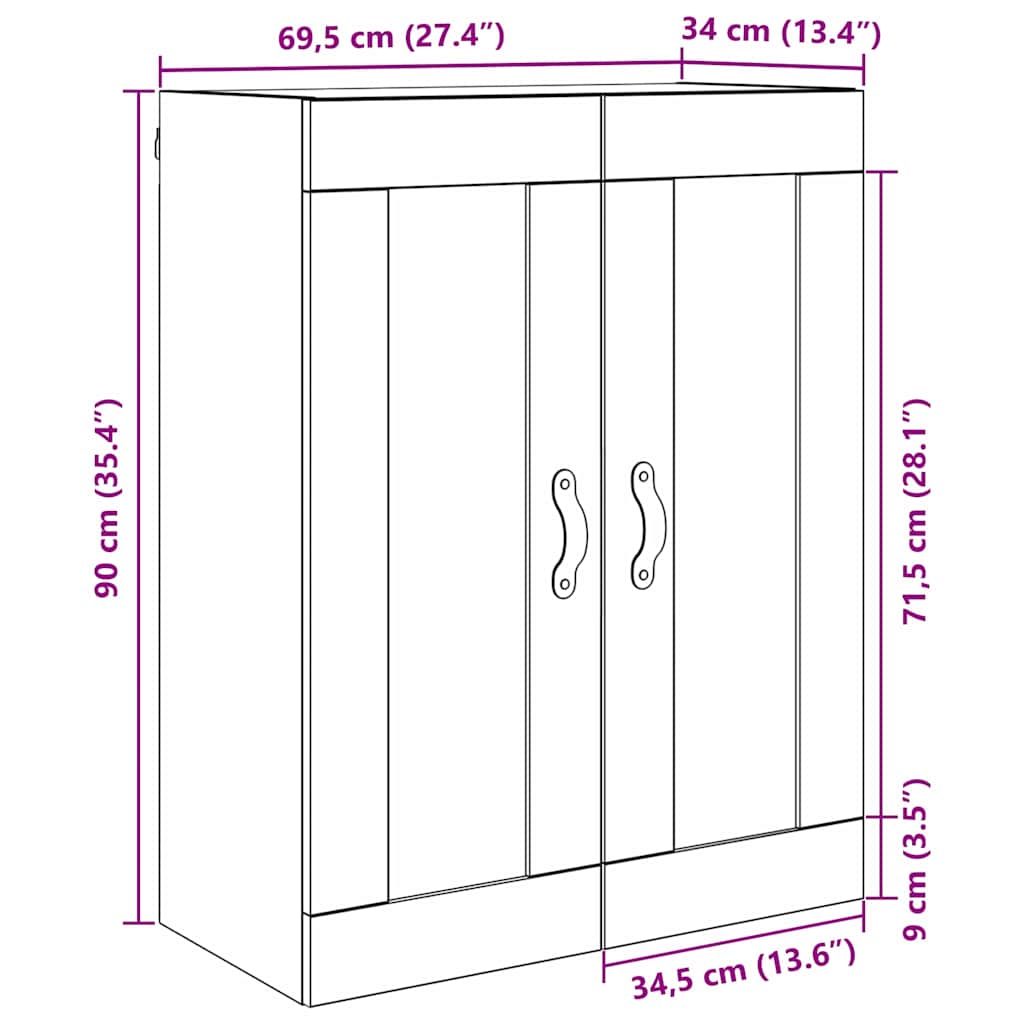 Veggskap Svart Eik 69,5 x 34 x 90 cm Konstruert tre