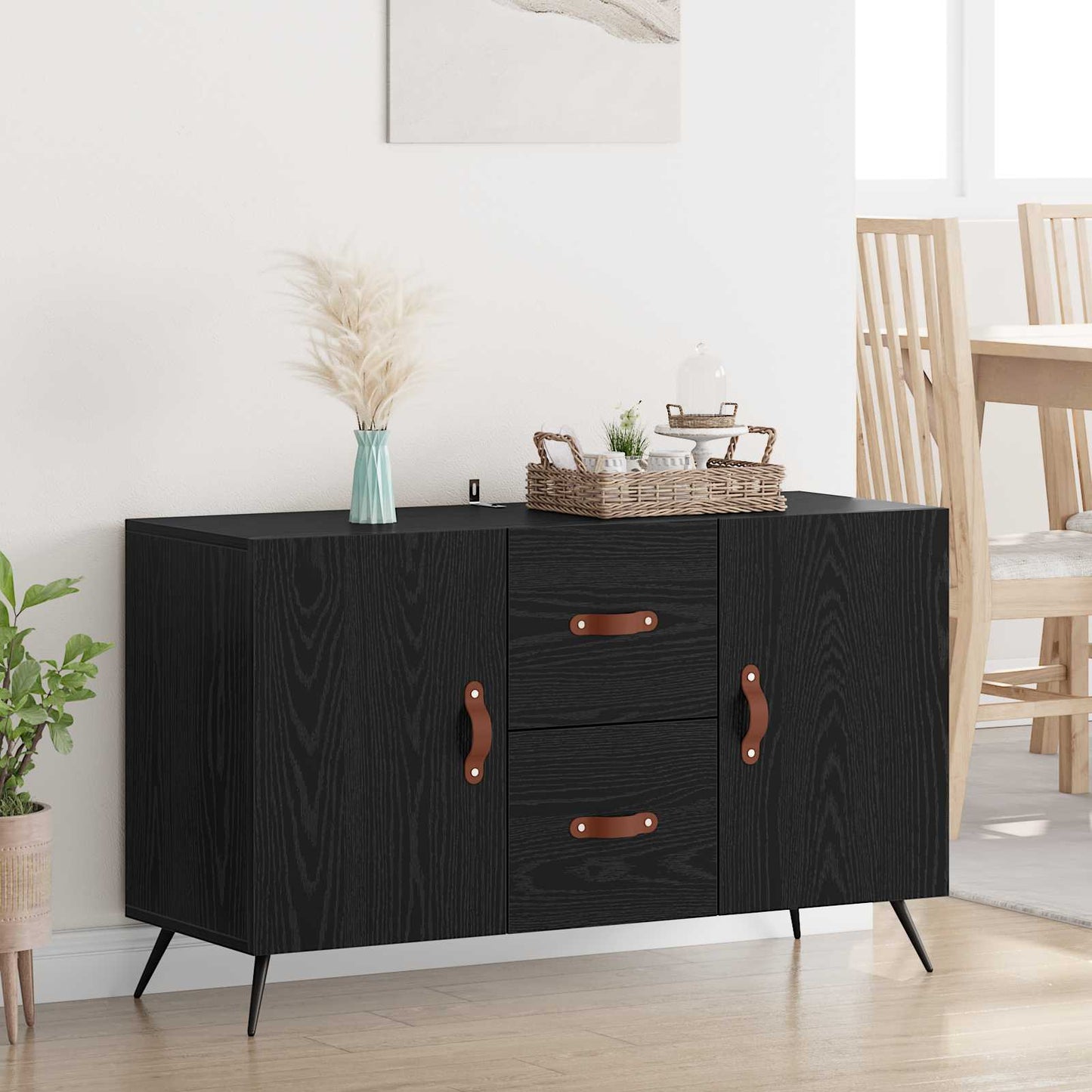 Serviesskap med skuff Svart Eik 100 x 36 x 60 cm Konstruert tre