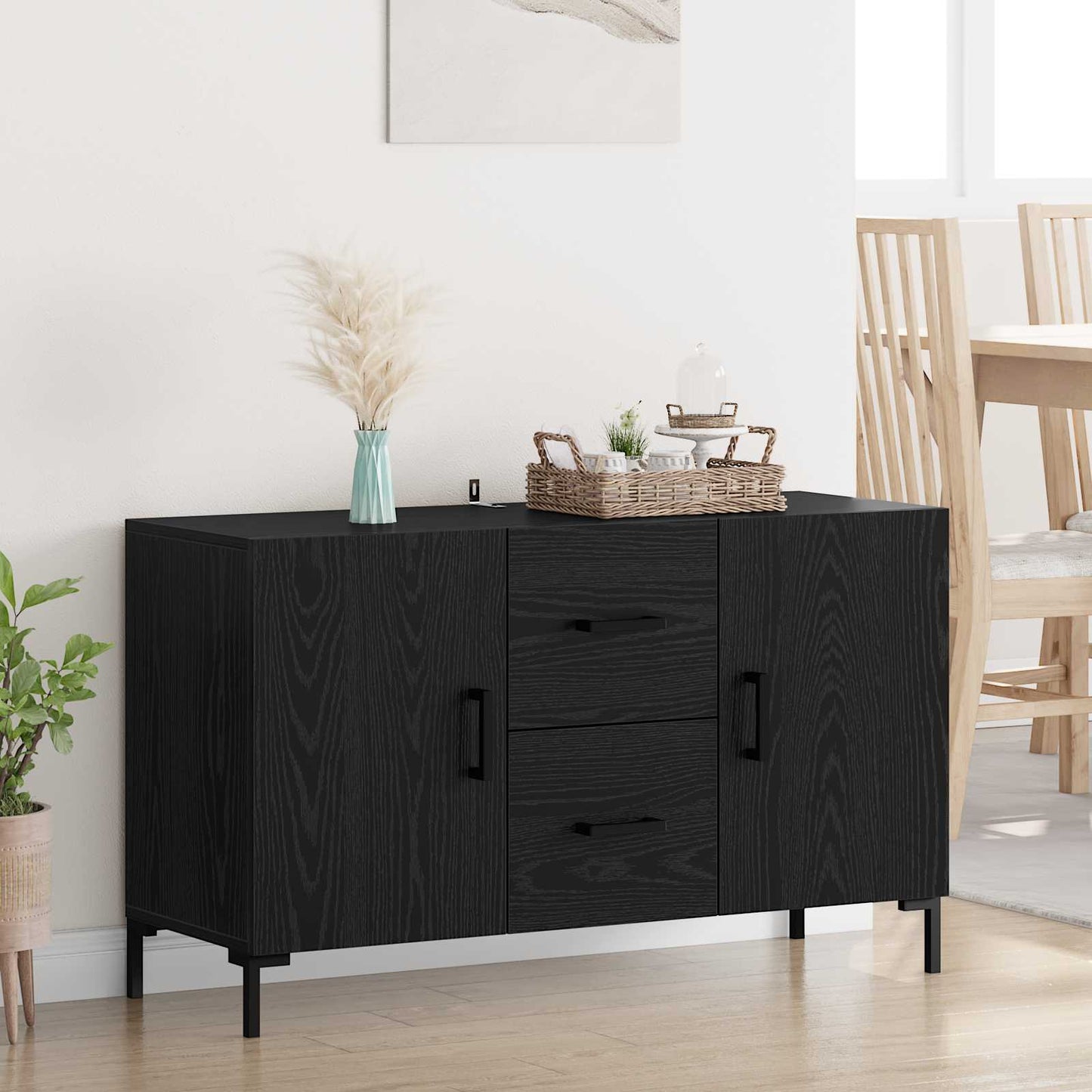 Serviesskap med skuff Svart Eik 100 x 36 x 60 cm Konstruert tre
