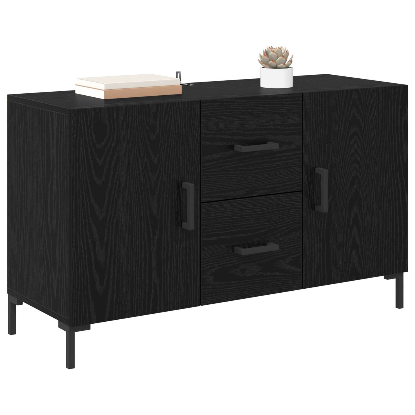 Serviesskap med skuff Svart Eik 100 x 36 x 60 cm Konstruert tre