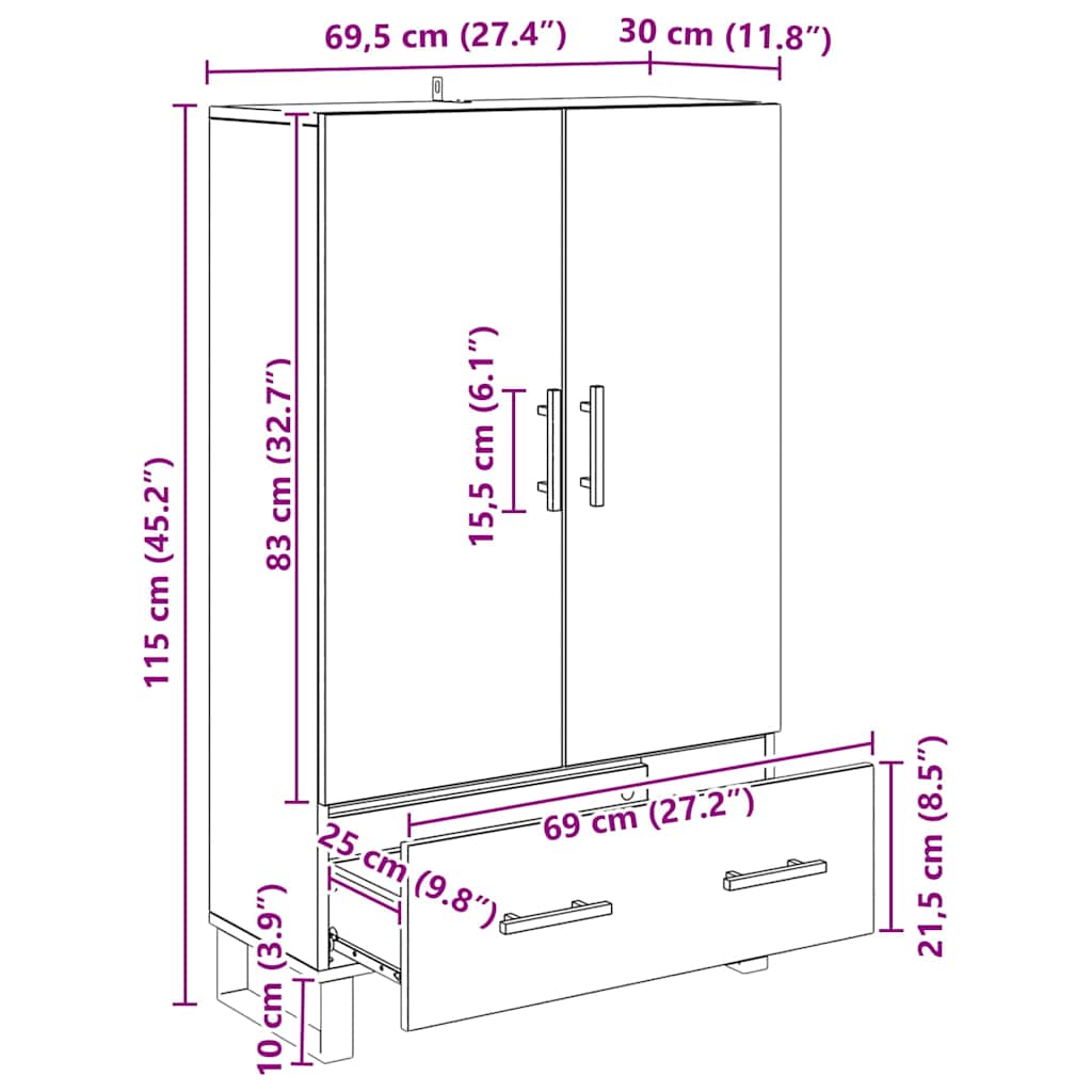 Høyskap Artisan Eik 69,5 x 30 x 115 cm Konstruert tre