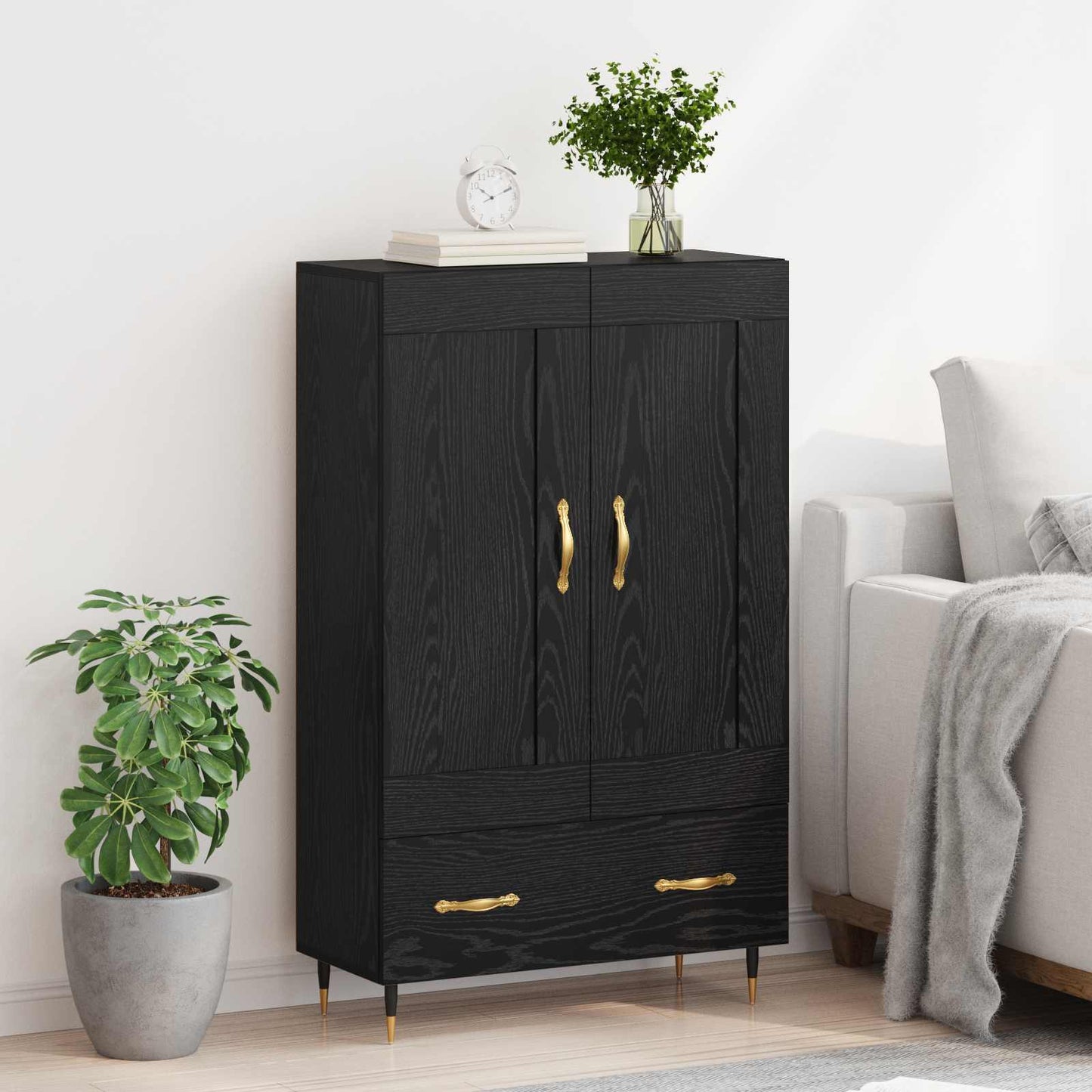 Høyskap med skuff Svart Eik 69,5 x 31 x 115 cm Konstruert tre