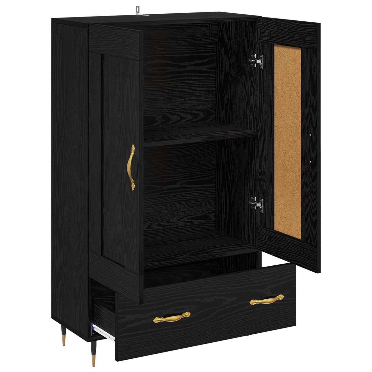 Høyskap med skuff Svart Eik 69,5 x 31 x 115 cm Konstruert tre