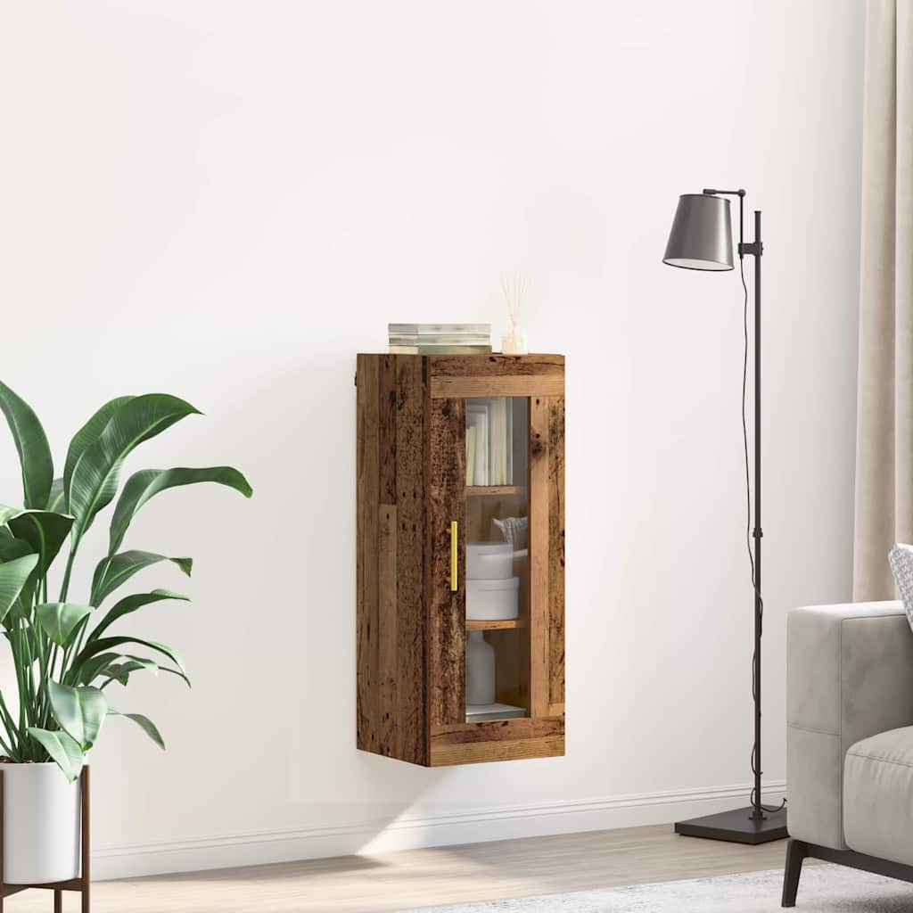 Veggskap Gamle tre 34,5 x 34 x 90 cm Sponplater og glass