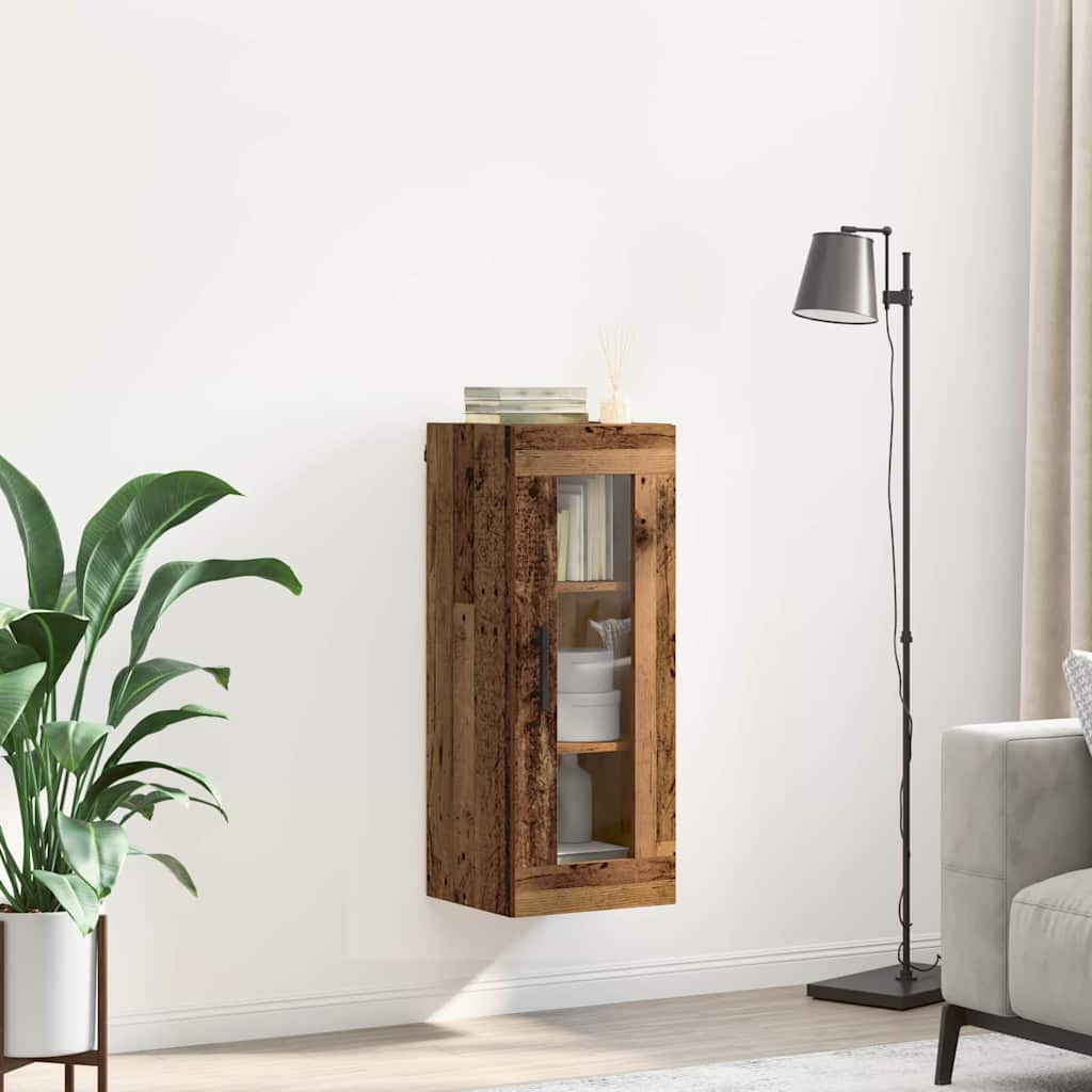 Veggskap Gamle tre 34,5 x 34 x 90 cm Sponplater og glass