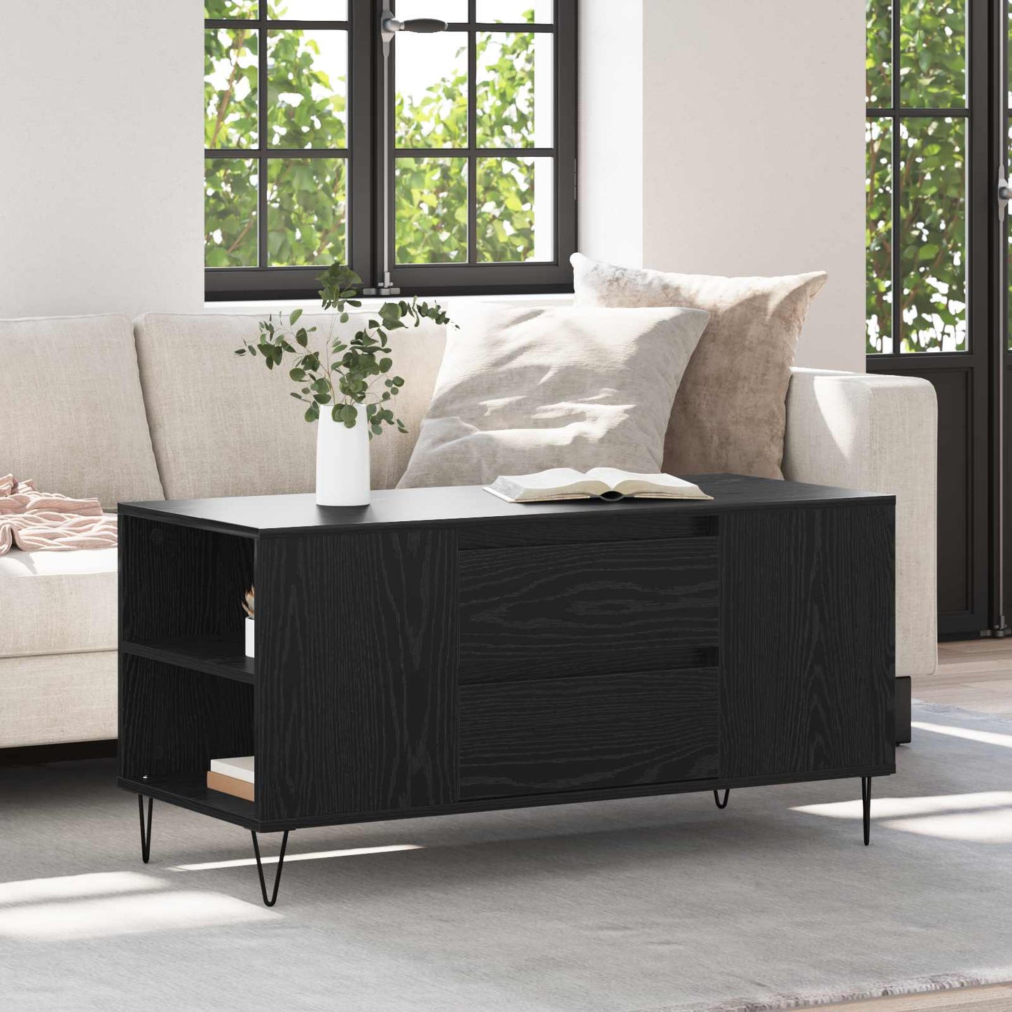 Kaffebord med skuff Svart Eik 102 x 44,5 x 50 cm Konstruert tre