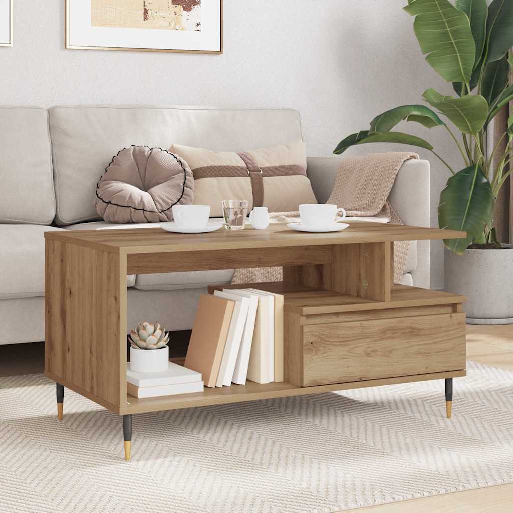 Kaffebord med skuff Artisan Eik 90 x 49 x 45 cm Konstruert tre