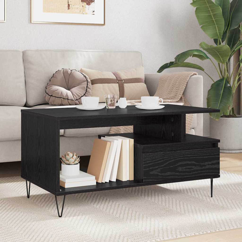 Kaffebord med skuff Svart Eik 90 x 49 x 45 cm Konstruert tre