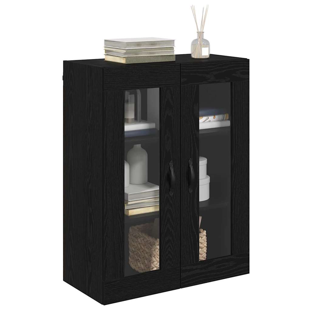 Veggskap Svart Eik 69,5 x 34 x 90 cm Sponplater og glass