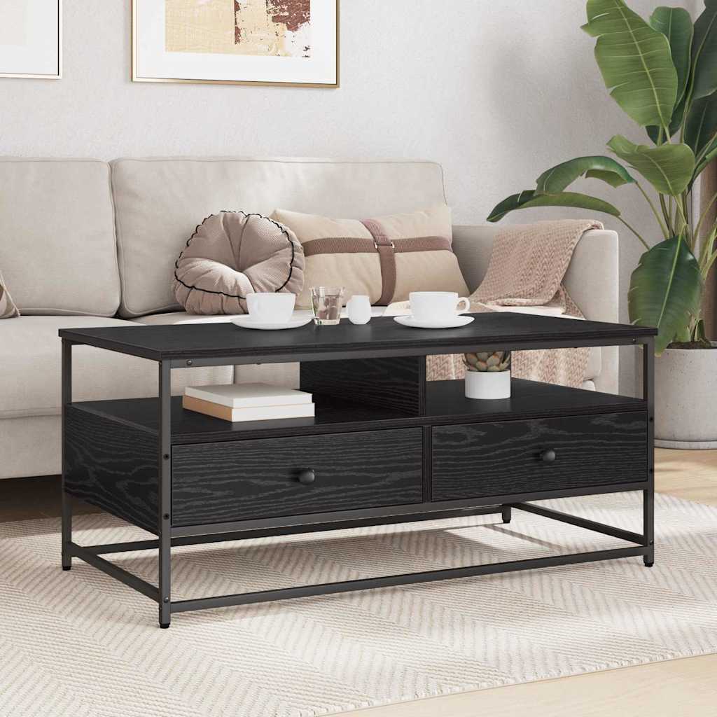 Kaffebord med skuff Svart Eik 100 x 51 x 45 cm Konstruert tre
