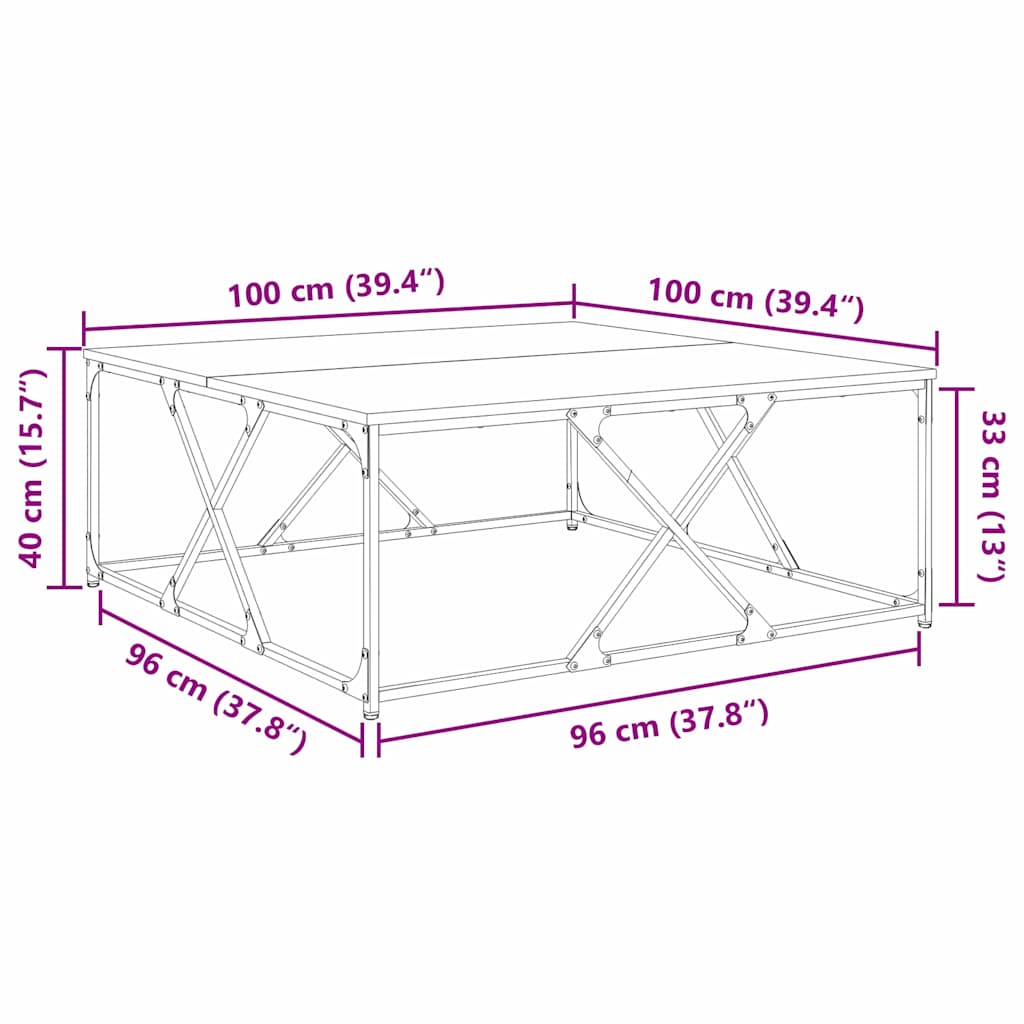 Kaffebord Svart Eik 100 x 100 x 40 cm Konstruert tre