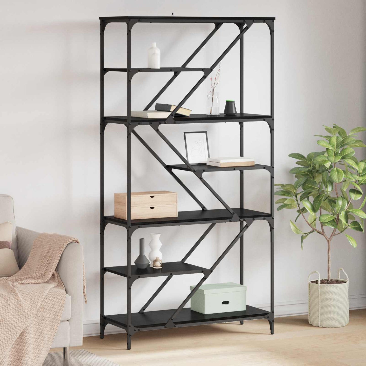 Bokhylle Svart Eik 91 x 36 x 176 cm Konstruert tre