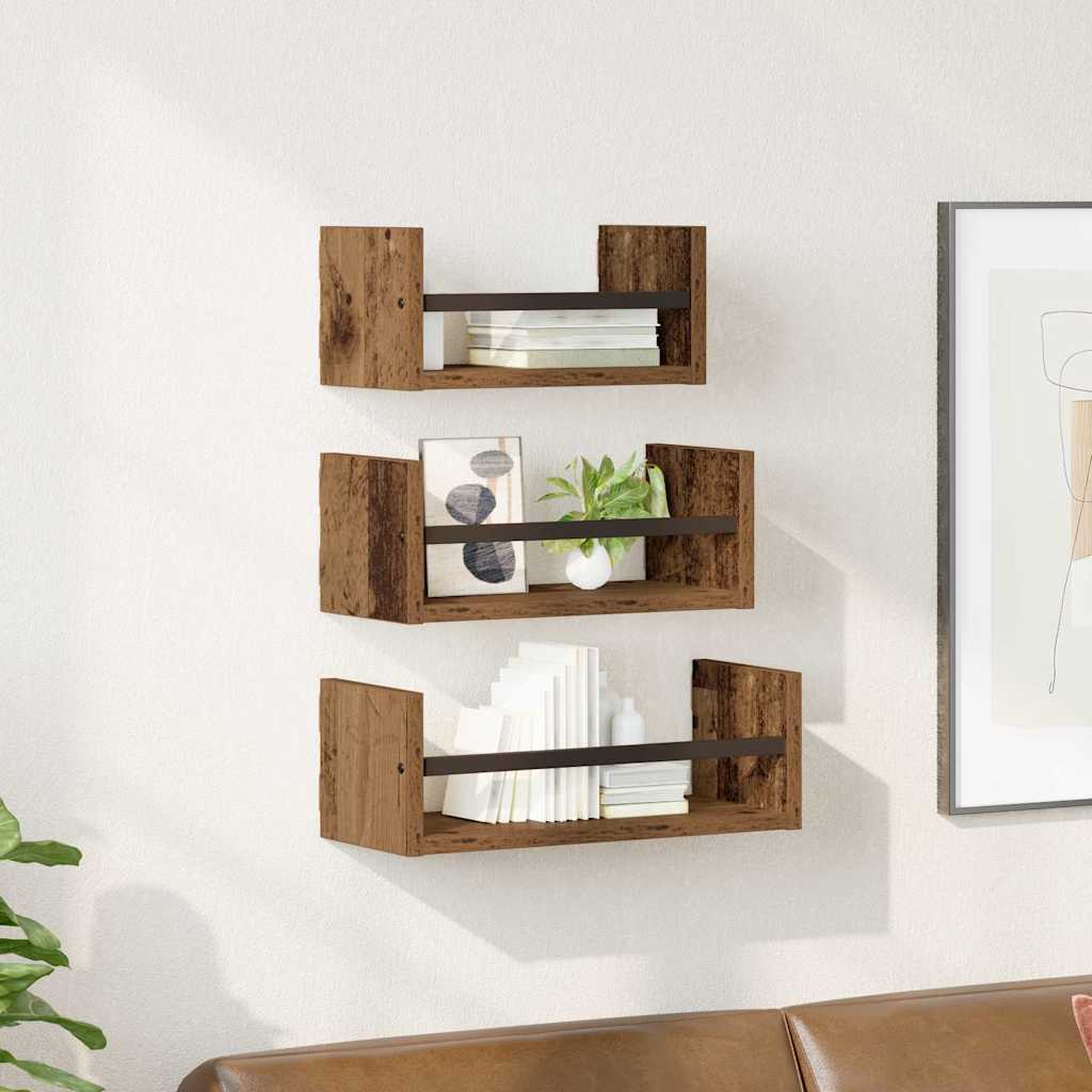 Vegghyllesett 3 pcs Gamle tre 40x16x14cm Konstruert tre