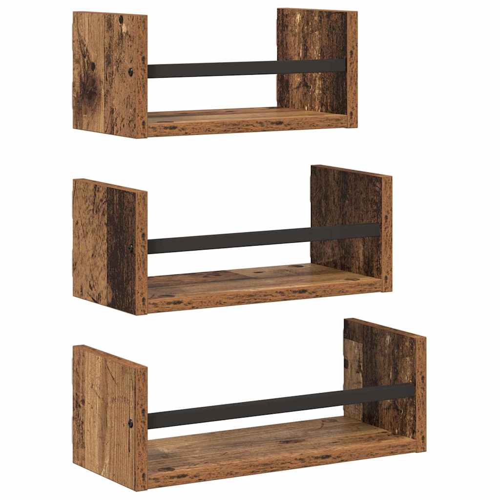 Vegghyllesett 3 pcs Gamle tre 40x16x14cm Konstruert tre