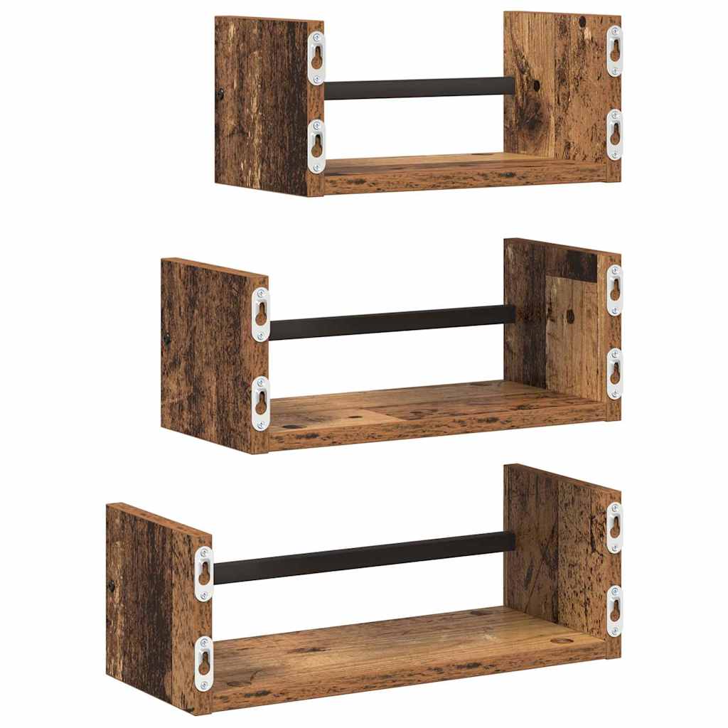 Vegghyllesett 3 pcs Gamle tre 40x16x14cm Konstruert tre