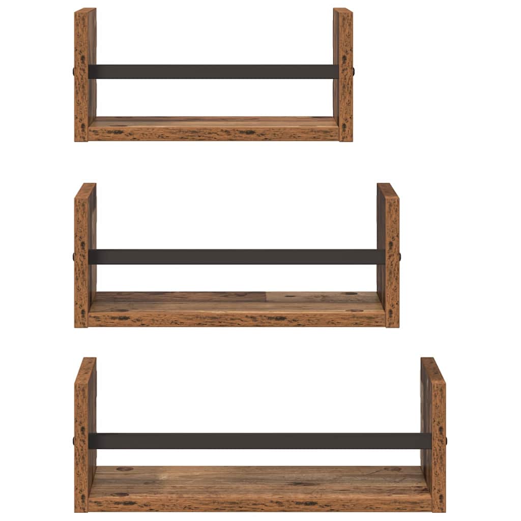 Vegghyllesett 3 pcs Gamle tre 40x16x14cm Konstruert tre