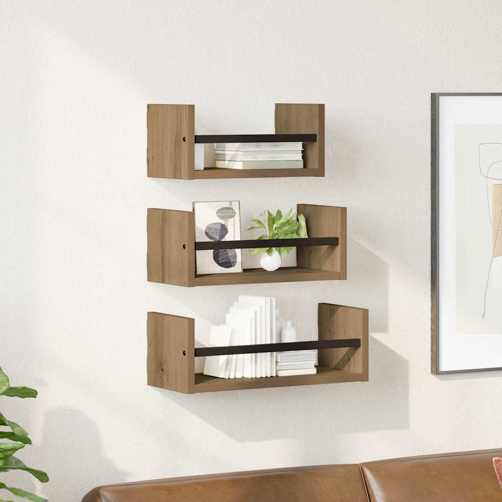 Vegghyllesett 3 pcs Artisan Eik 40x16x14cm Konstruert tre