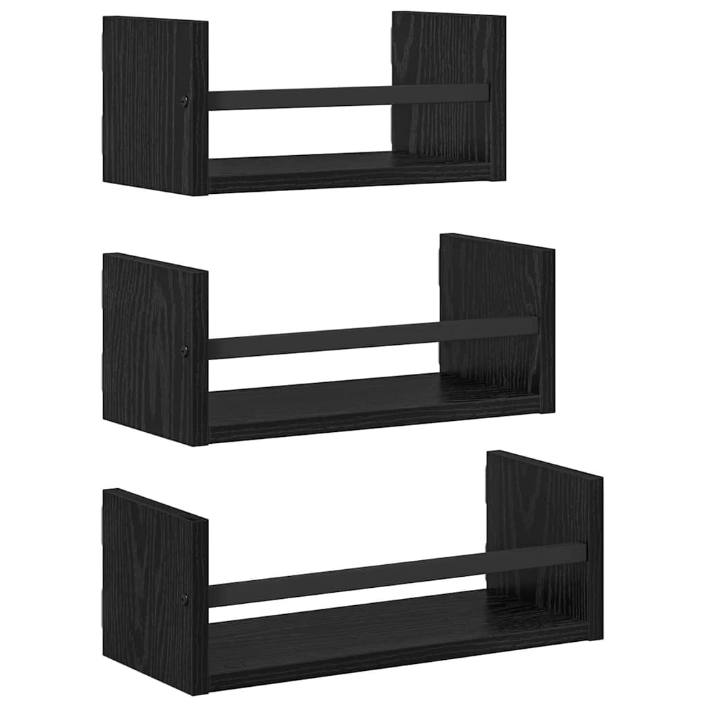 Vegghyllesett 3 pcs Svart Eik 40x16x14cm Konstruert tre