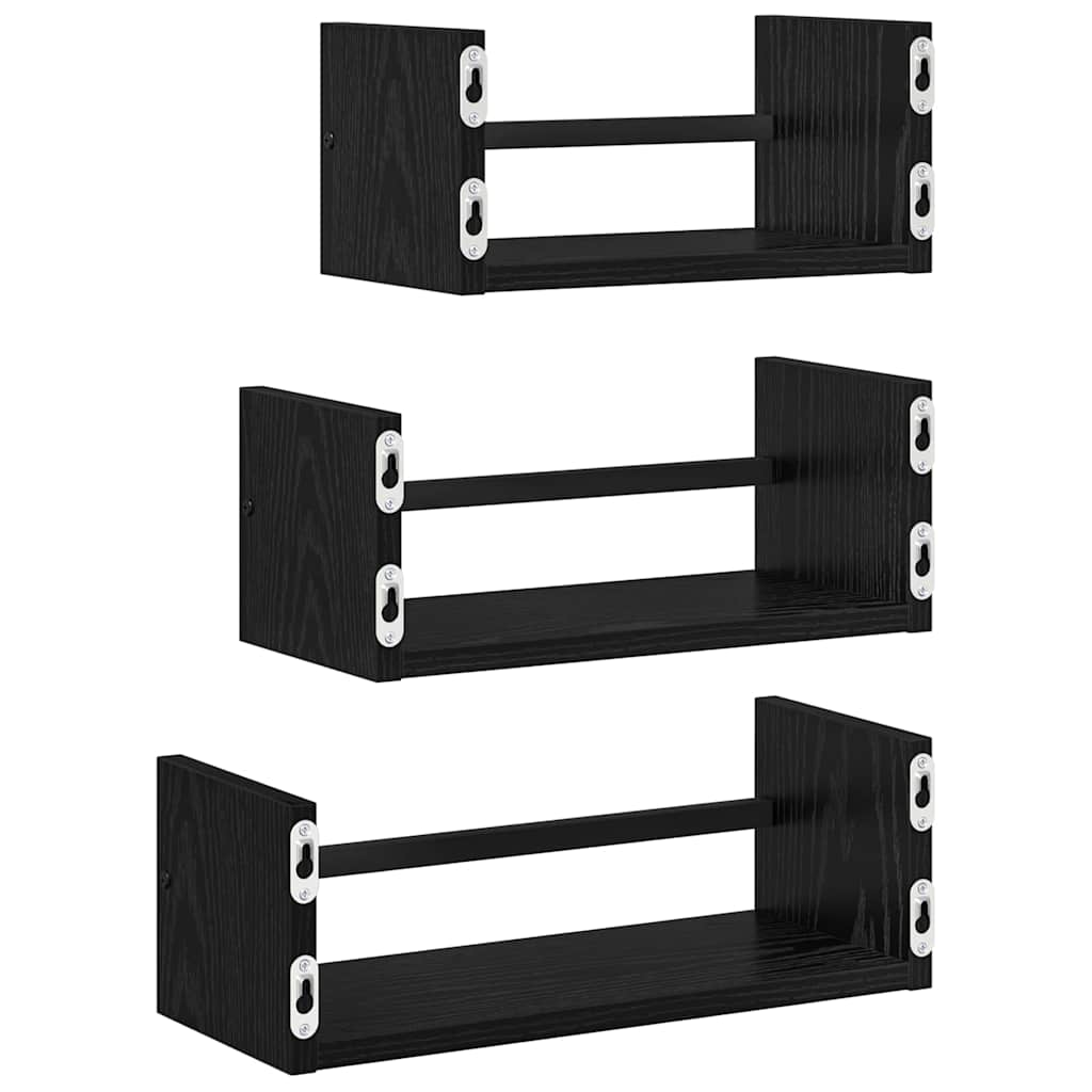 Vegghyllesett 3 pcs Svart Eik 40x16x14cm Konstruert tre