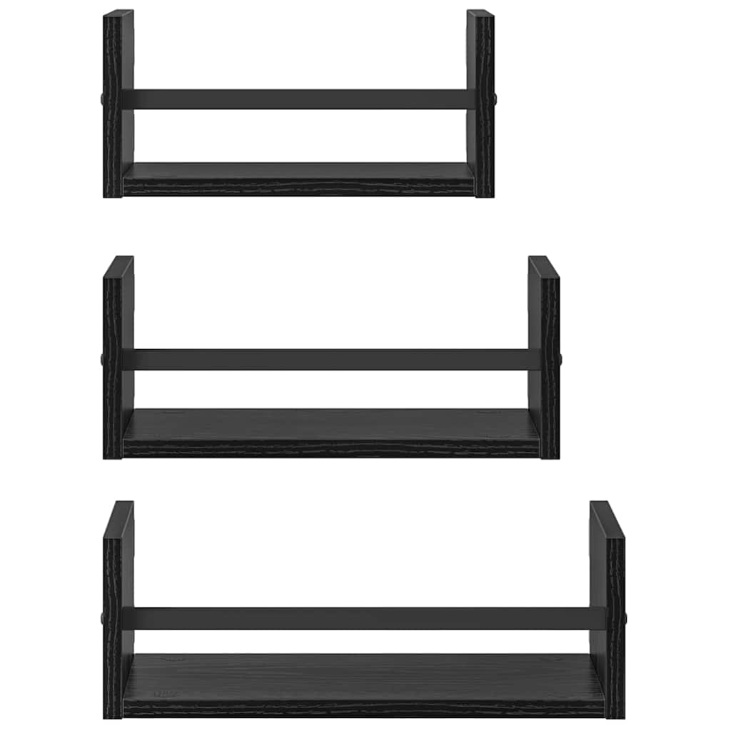Vegghyllesett 3 pcs Svart Eik 40x16x14cm Konstruert tre