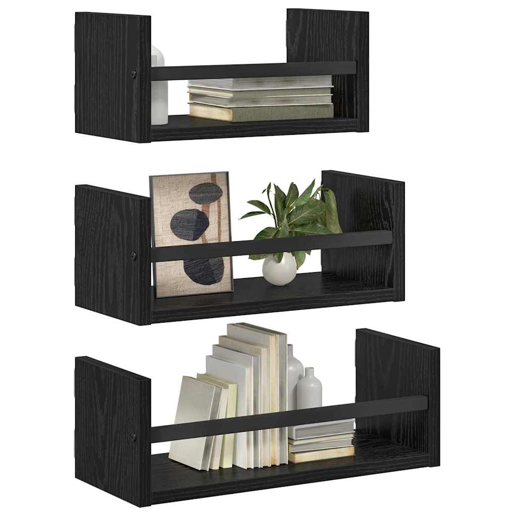 Vegghyllesett 3 pcs Svart Eik 40x16x14cm Konstruert tre