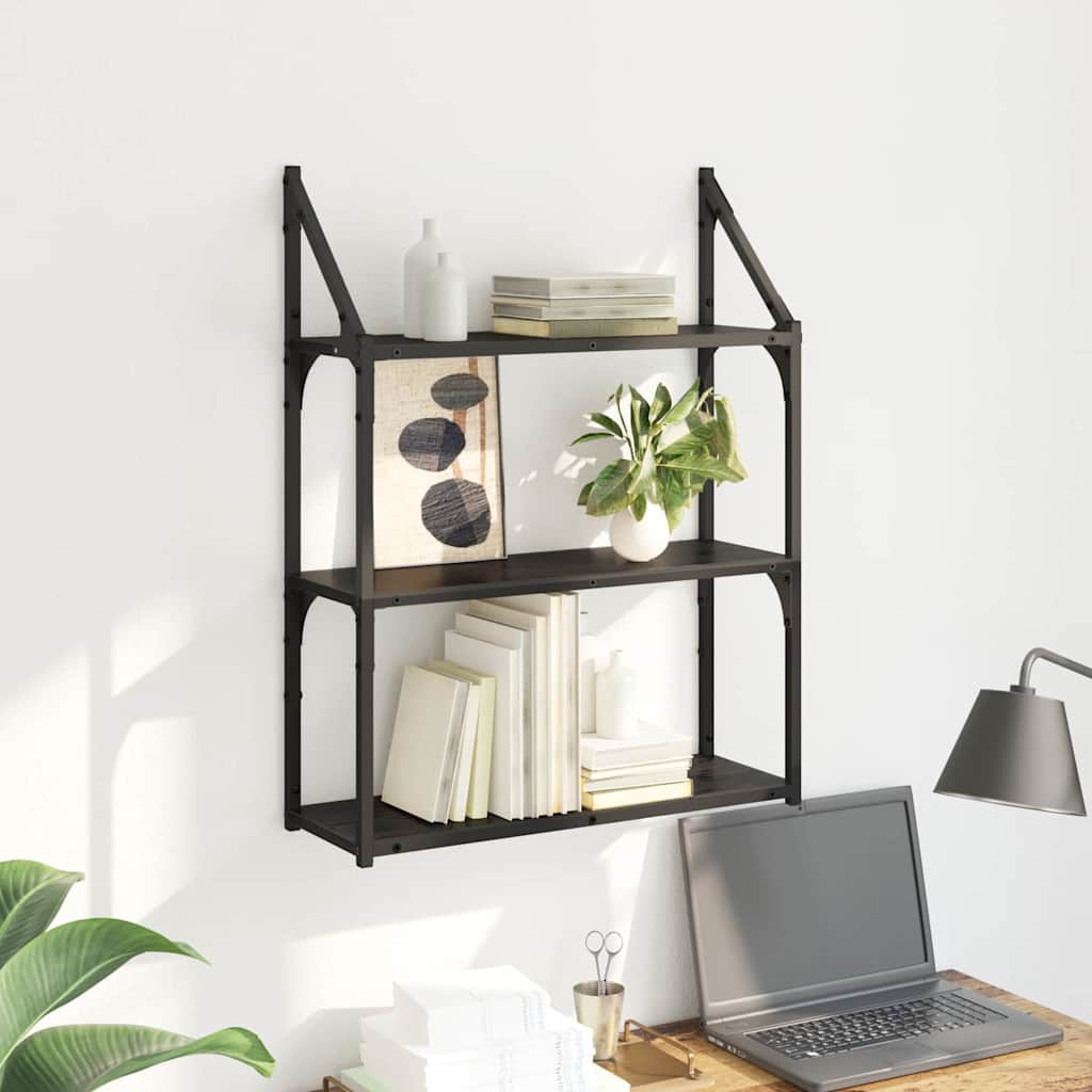 Vegghylle med hylle Svart Eik 60 x 21 x 78,5 cm Konstruert tre