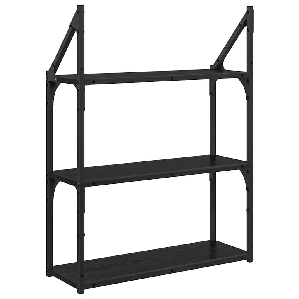 Vegghylle med hylle Svart Eik 60 x 21 x 78,5 cm Konstruert tre