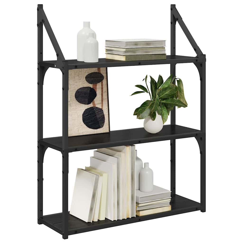 Vegghylle med hylle Svart Eik 60 x 21 x 78,5 cm Konstruert tre
