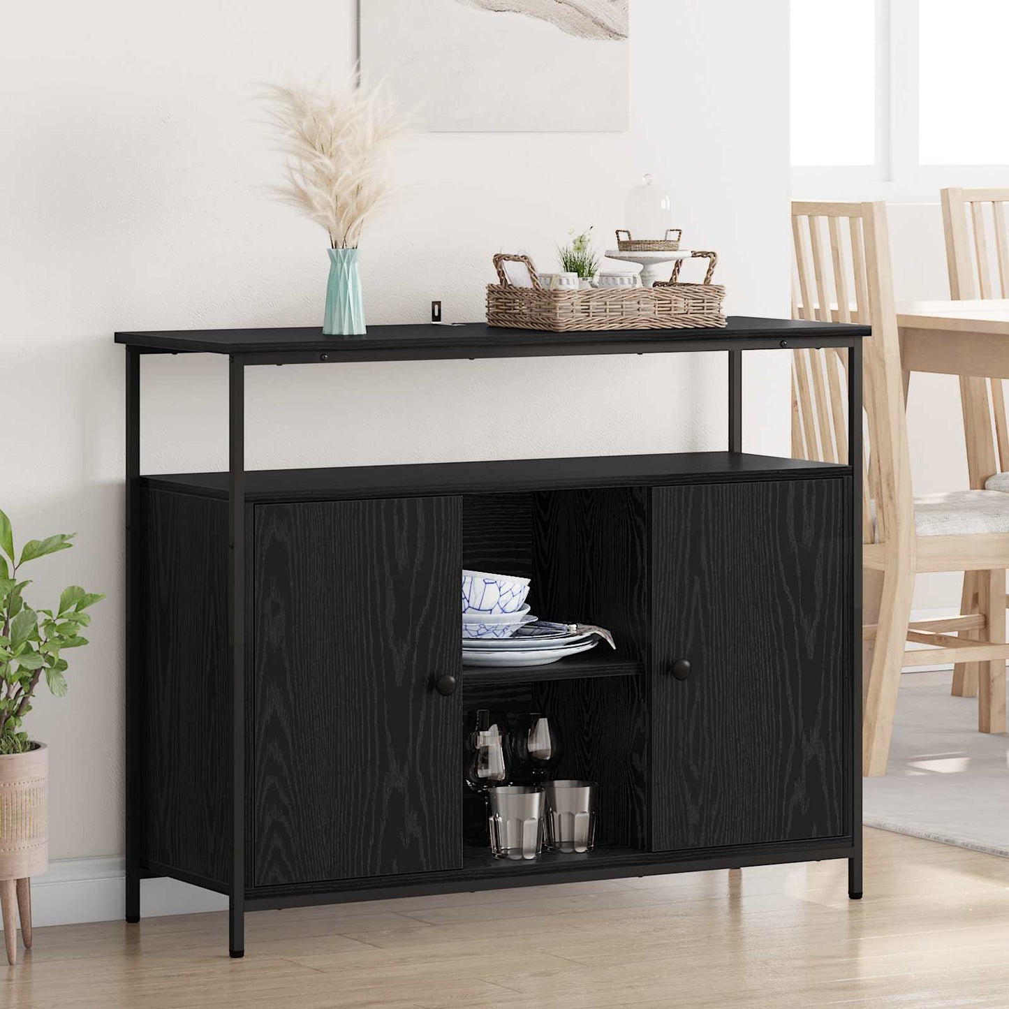 Serviesskap Svart Eik 100 x 35 x 80 cm Konstruert tre