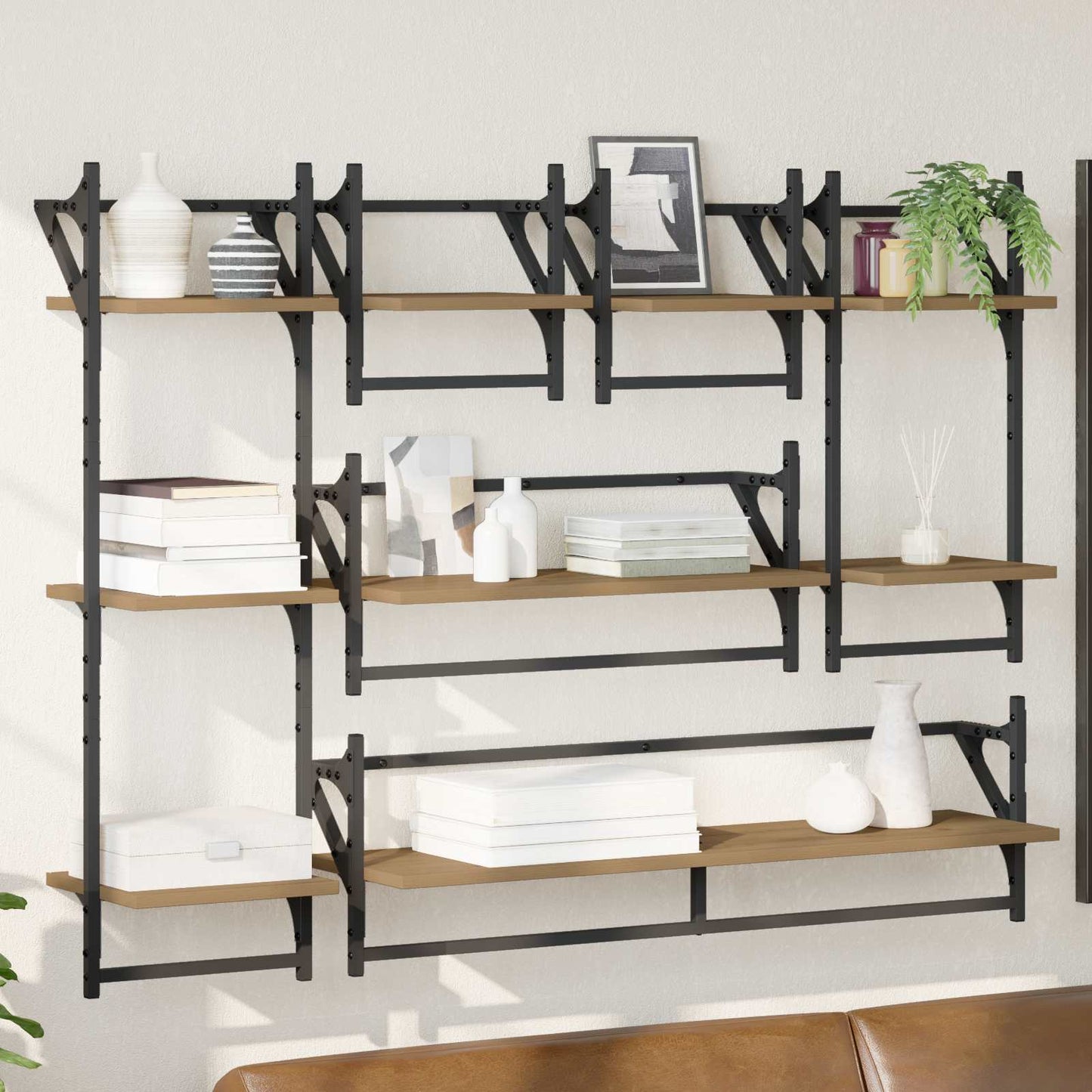 Vegghyllesett 6 pcs Artisan Eik 100 x 25 x 30 cm Konstruert tre