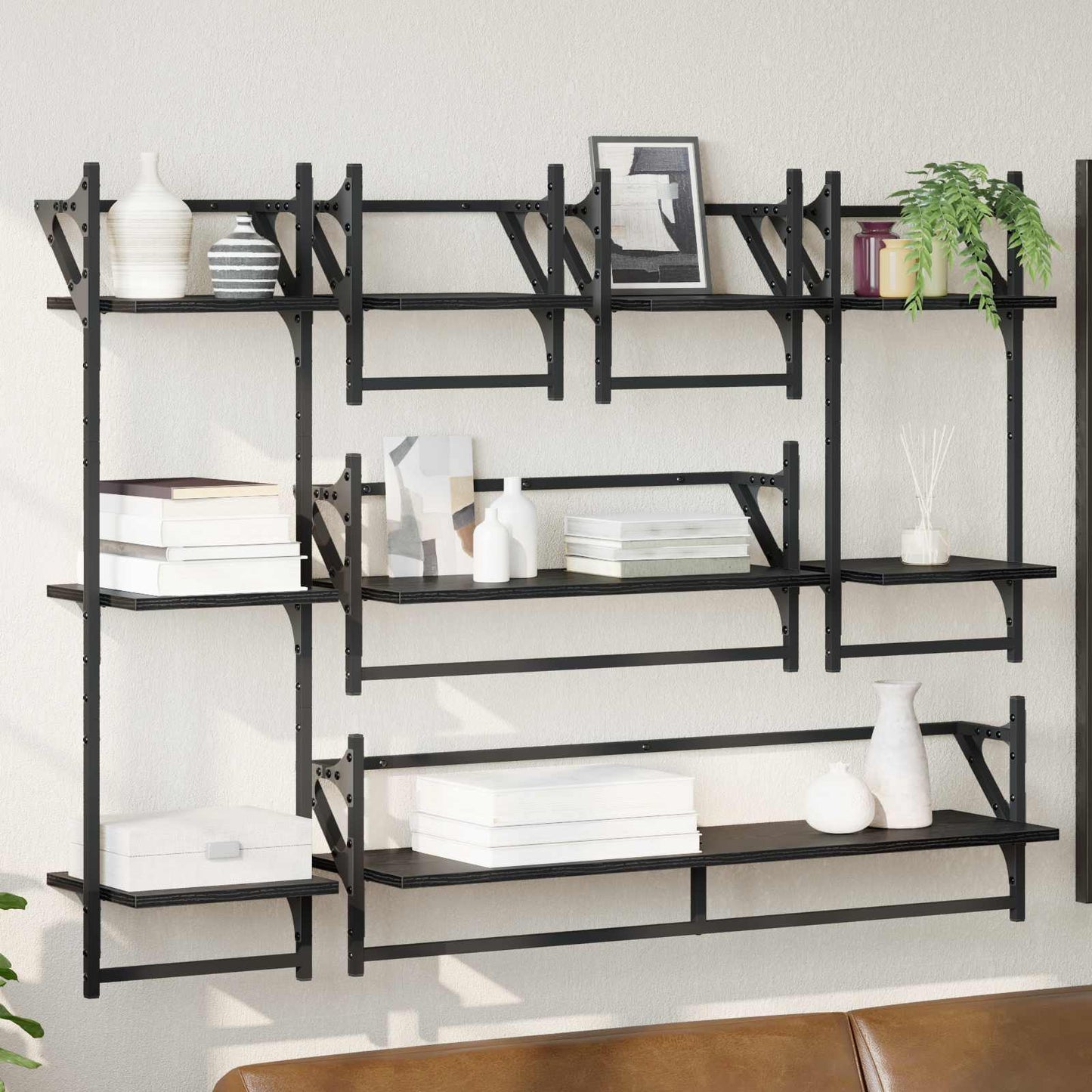 Vegghyllesett 6 pcs Svart Eik 100 x 25 x 30 cm Konstruert tre
