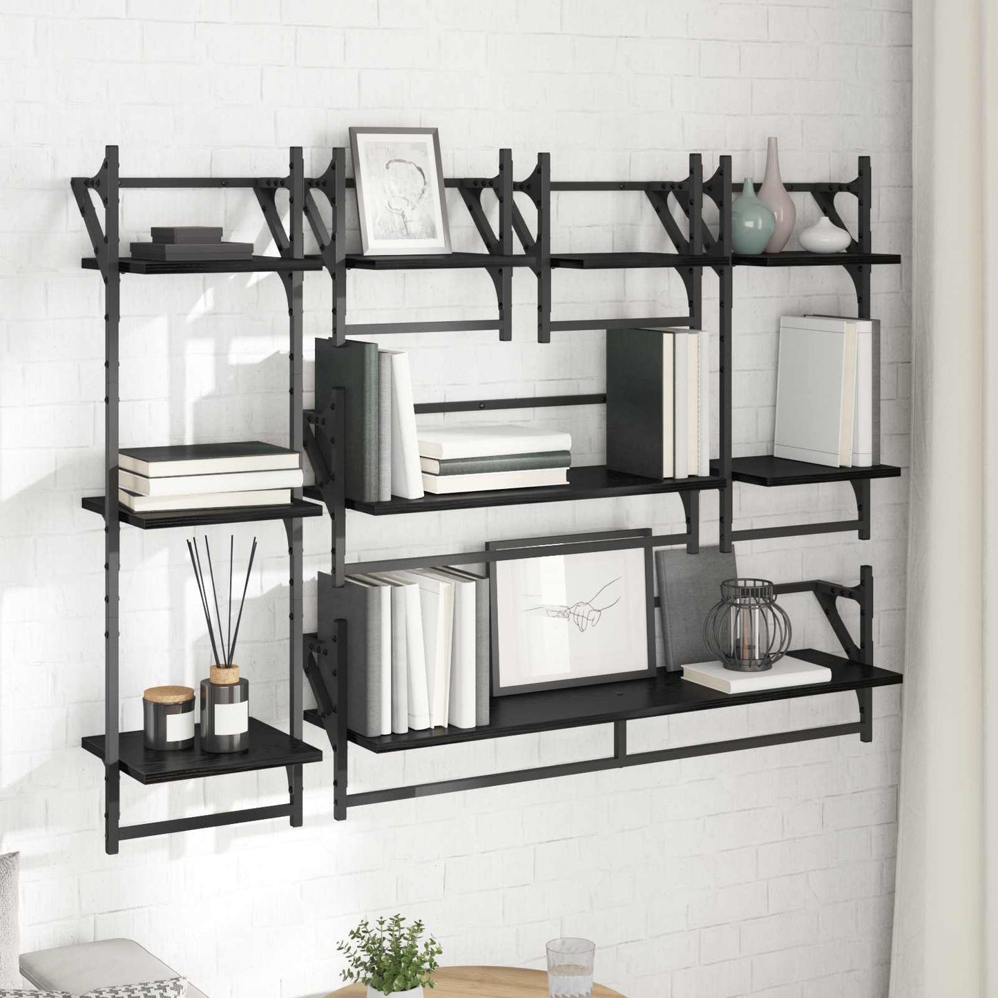 Vegghyllesett 6 pcs Svart Eik 100 x 25 x 30 cm Konstruert tre