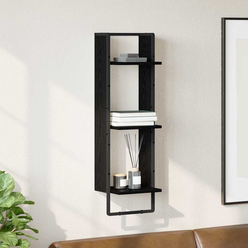 Vegghylle med hylle Svart Eik 30 x 25 x 100 cm Konstruert tre