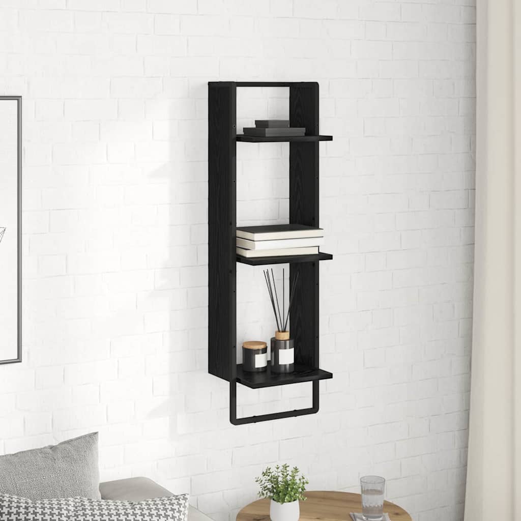 Vegghylle med hylle Svart Eik 30 x 25 x 100 cm Konstruert tre