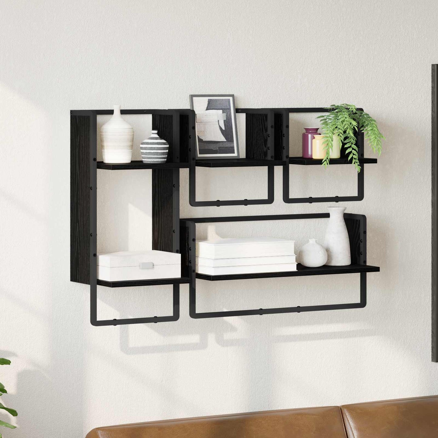 Vegghyllesett 4 pcs Svart Eik 65 x 25 x 30 cm Konstruert tre