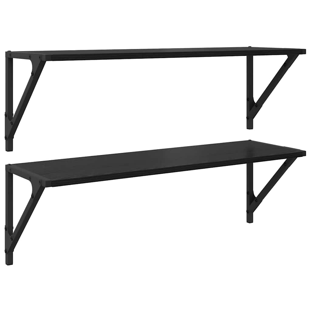Vegghyller 2 pcs Svart Eik 80 x 25 x 25,5 cm Konstruert tre